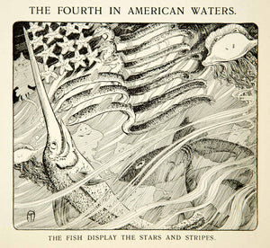 1904 Print Stars Stripes Fish American Flag Patriotic Marine Starfish YYC2