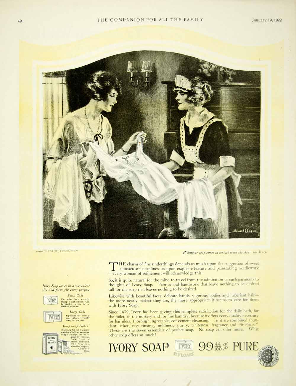 1922 Ad Ivory Soap Edward Claswell Art Laundry Detergent Health Beauty YYC3