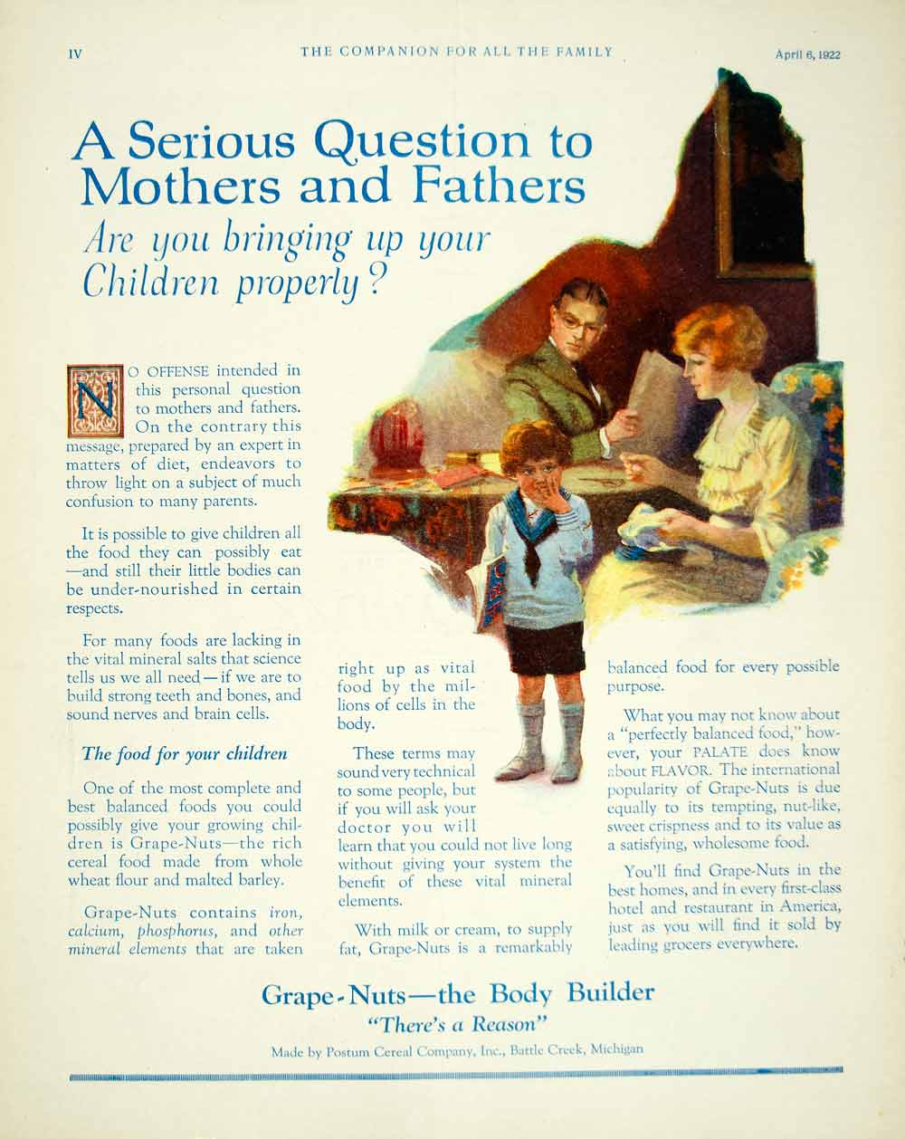 1922 Ad Postum Grape Nuts Cereal Food Breakfast Children Kids Grocery YYC3