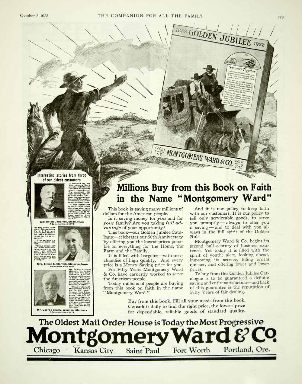1922 Ad Montgomery Ward Golden Jubilee Catalog Department Store Retail