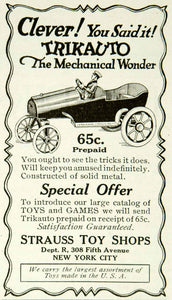 1920 Ad Strauss Trikauto Model Childrens Toy Car Automobile 308 Fifth Ave YYC3