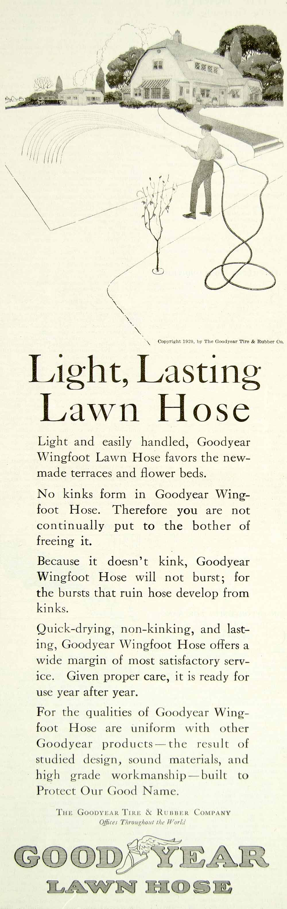 1920 Ad Goodyear Tire Wingfoot Rubber Lawn Garden Hose Household YYC3