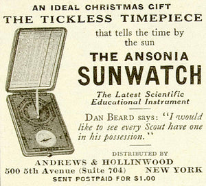 1921 Ad Andrews Hollinwood Ansonia Sunwatch Timepiece 500 Fifth Ave NY Dan YYC3