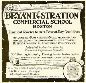 1920 Ad Bryant & Stratton College Commercial Business School Boston MA YYC3