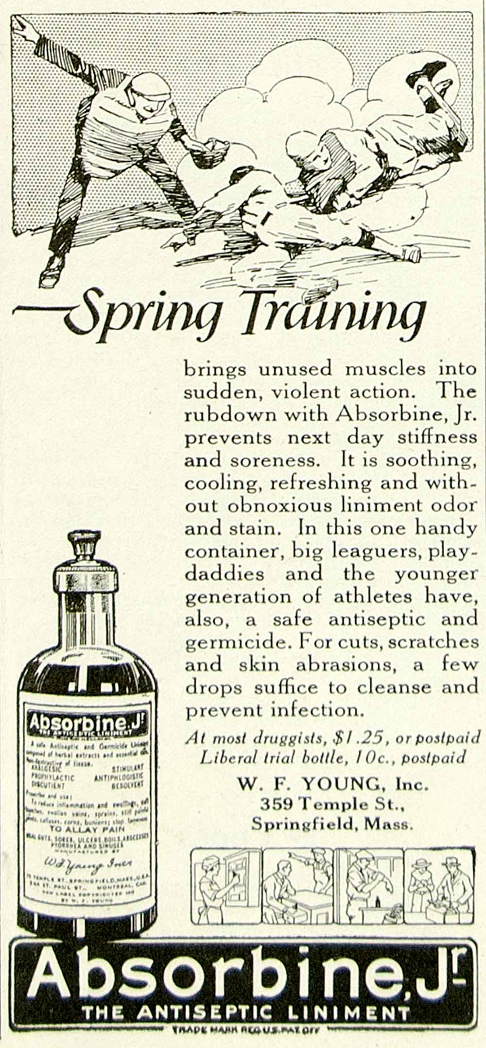 1922 Ad WF Young Absorbine Jr Antiseptic Liniment Medical Health Baseball YYC3