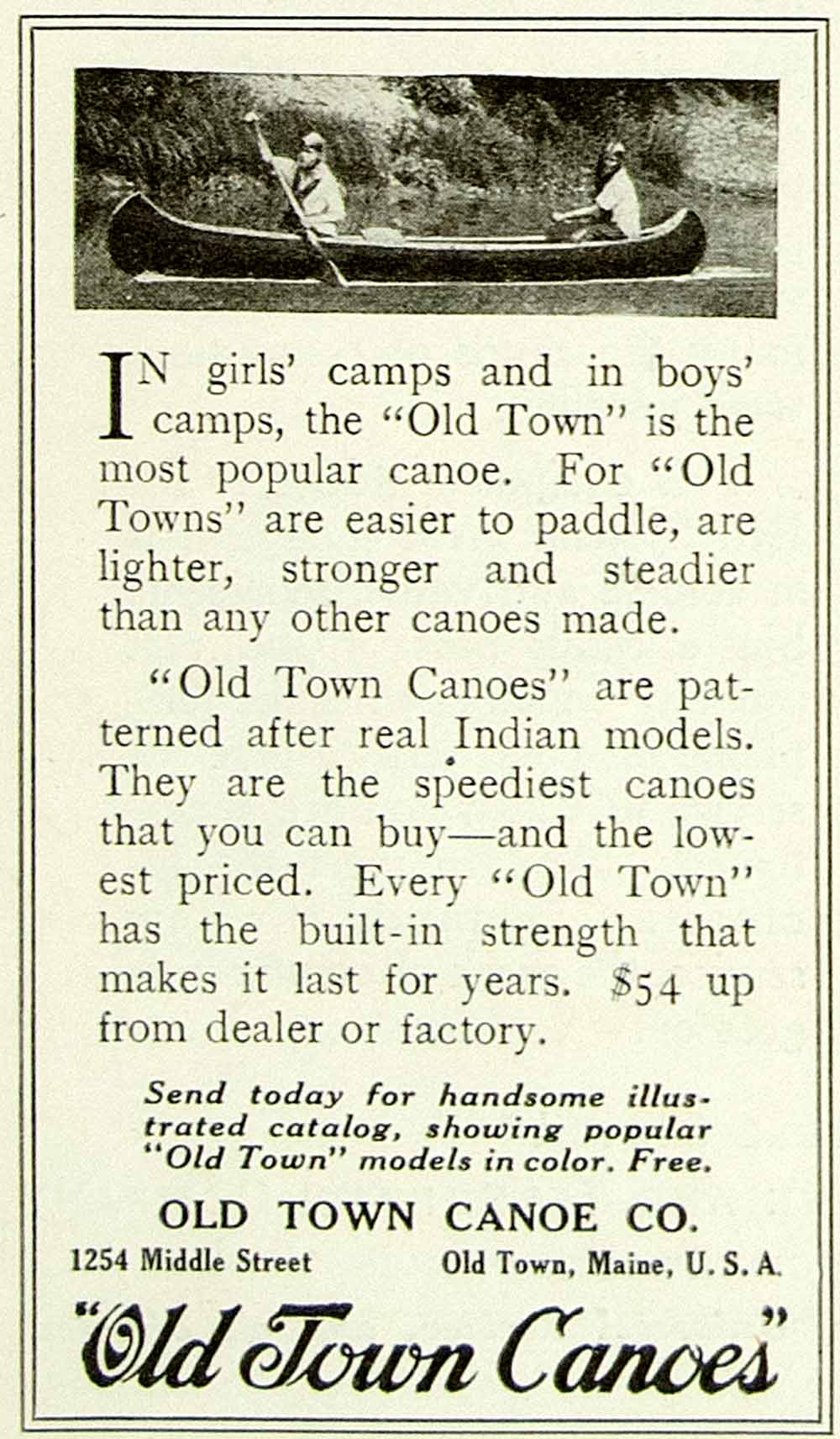 1922 Ad Old Town Canoe Camping Sporting Goods Rowboat 1254 Middle Street YYC3