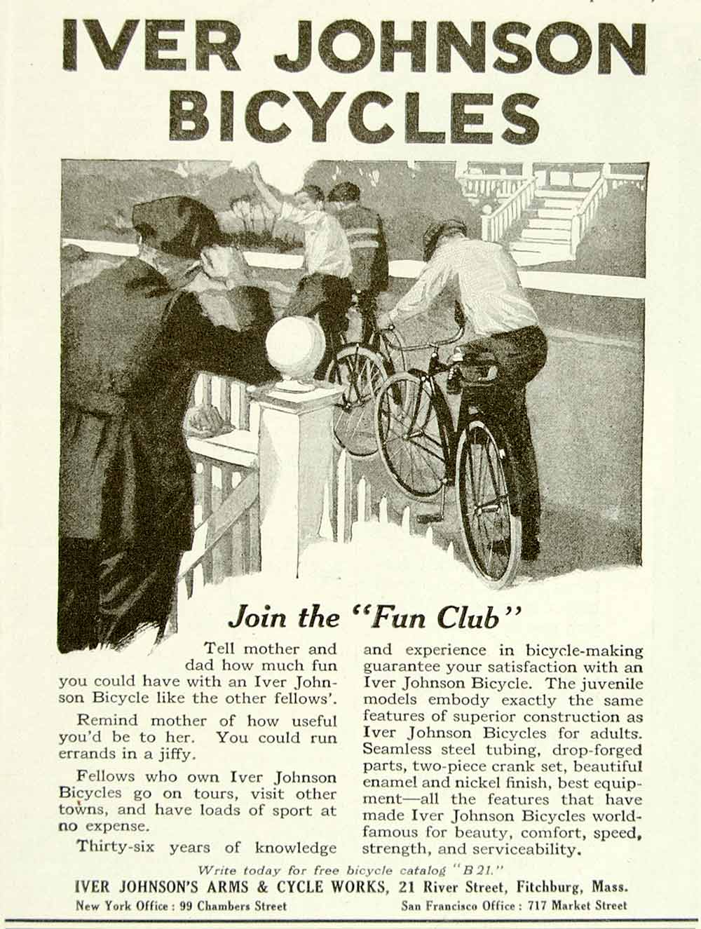 1922 Ad Iver Johnson Arms Bicycles Transportation Bike 21 River St YYC3