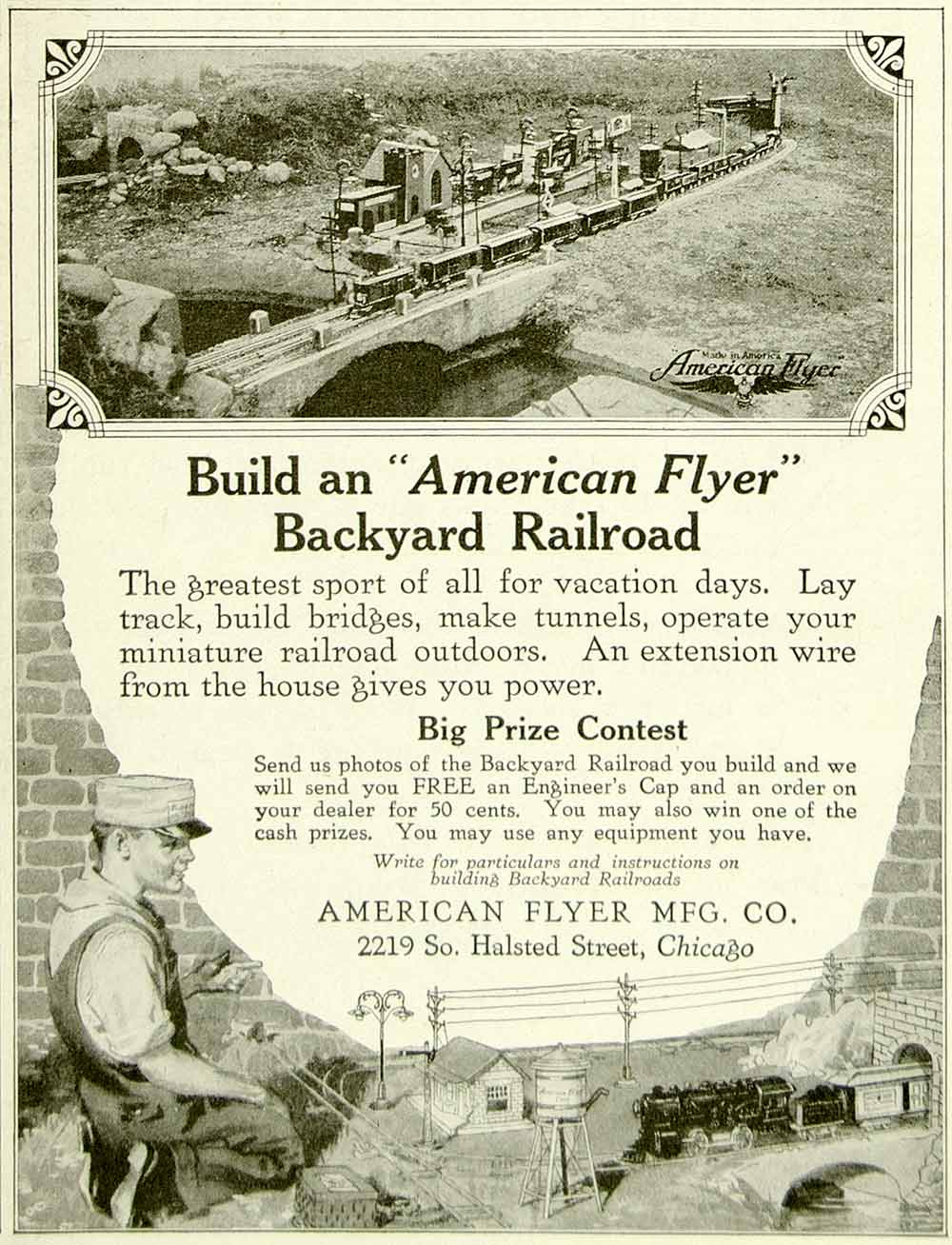 1922 Ad American Flyer Backyard Railroad Model Train Childrens Toy YYC3