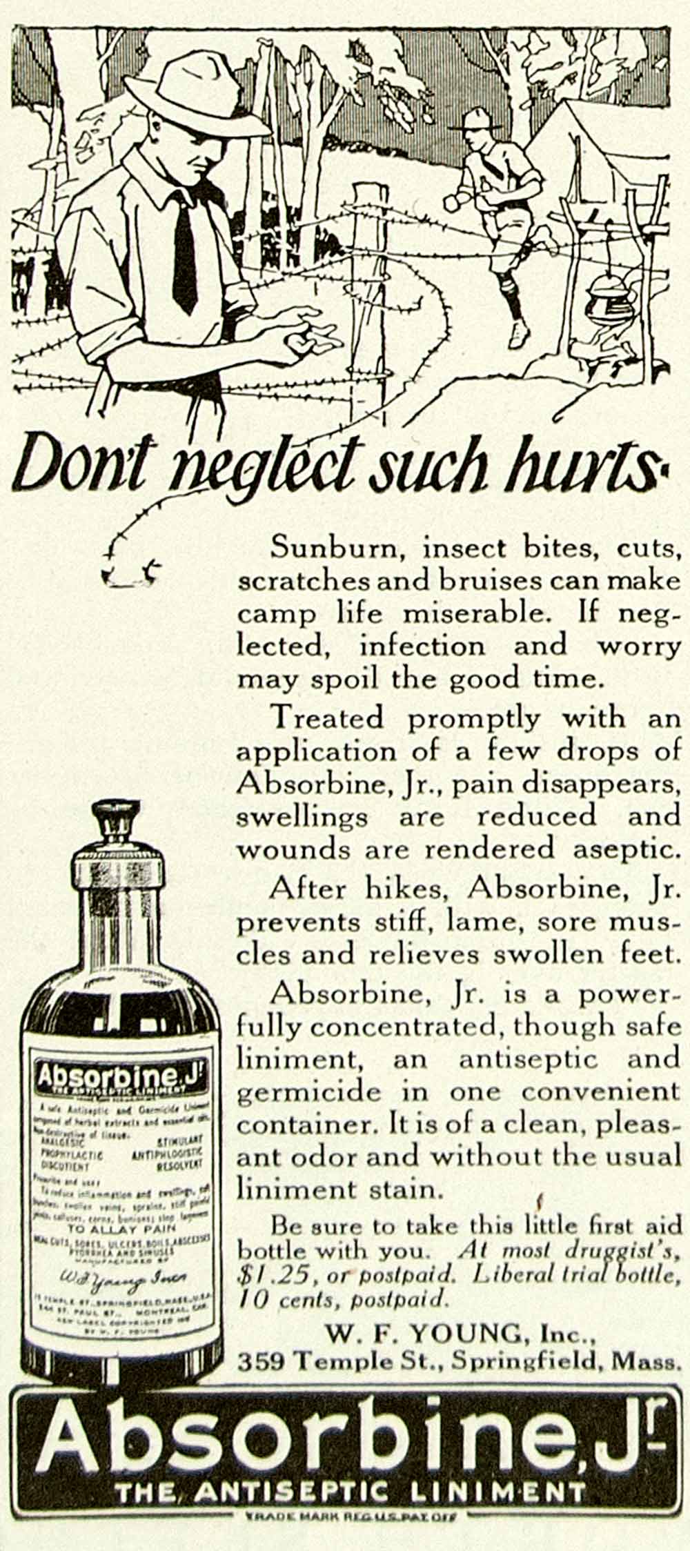 1922 Ad Absorbine Jr Antiseptic Liniment Medical Health Boy Scout Camping YYC3