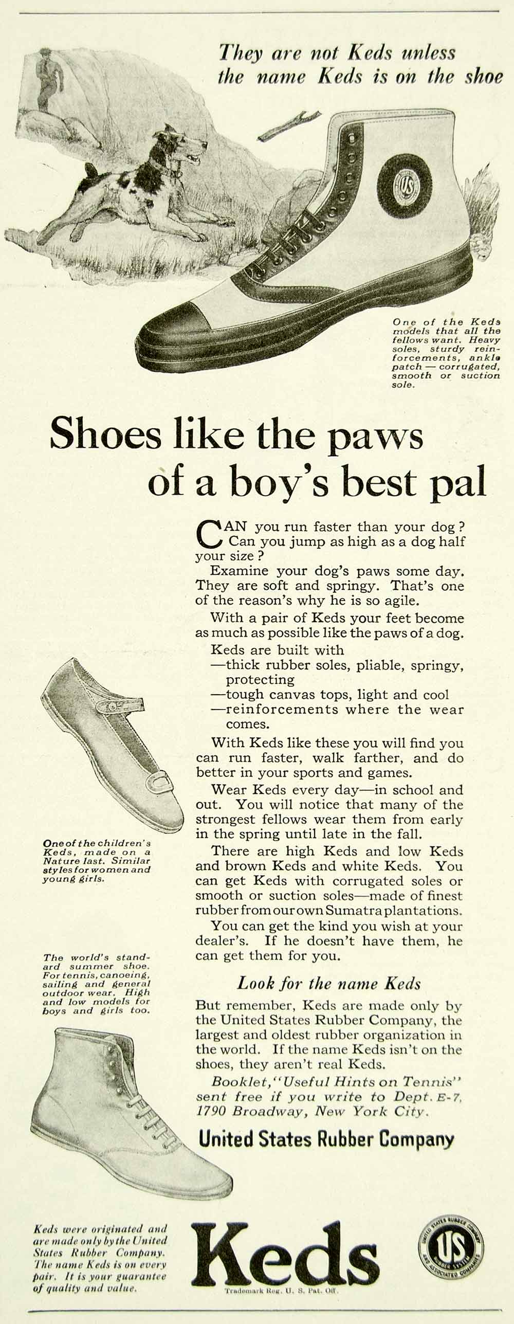 1922 Ad United States Rubber Keds Shoes Clothing Footwear Dog Pets Child YYC3