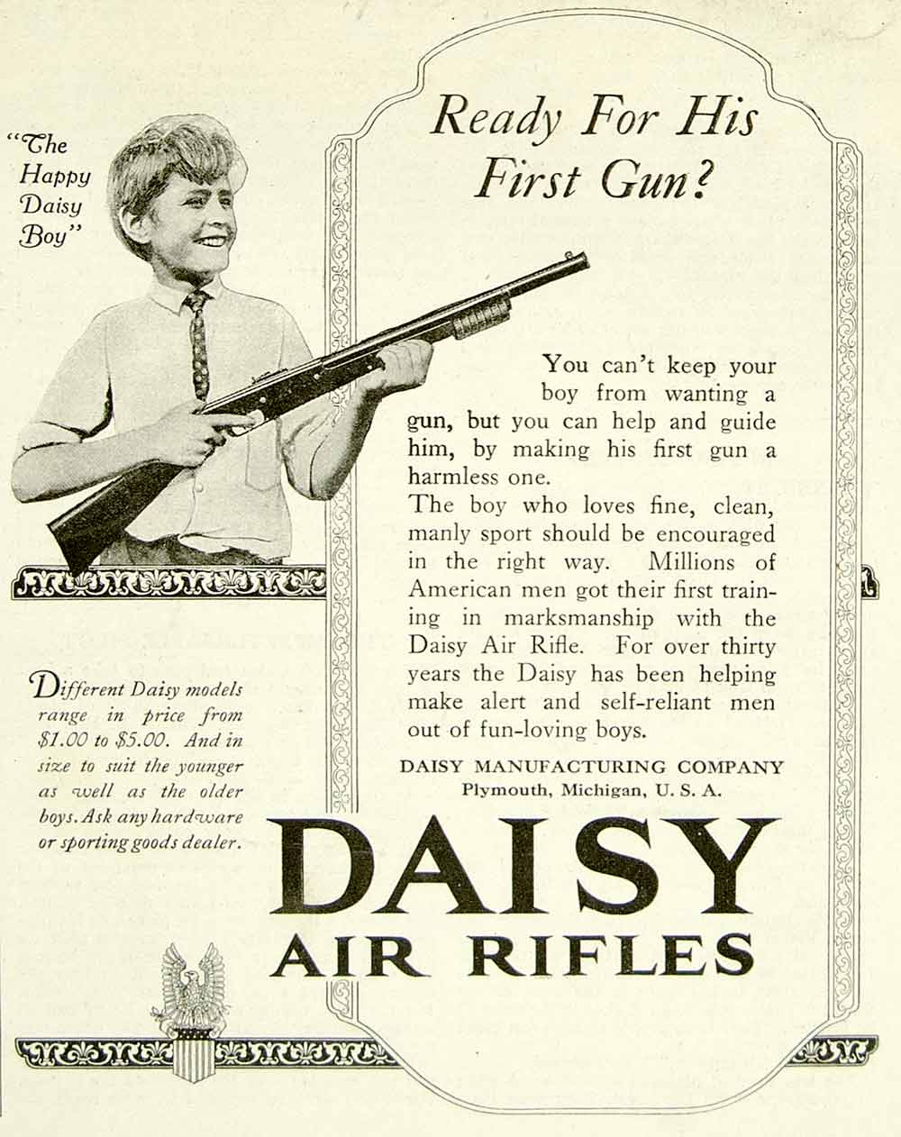 1922 Ad Daisy Air Rifle Boy Childrens Toy Gun Firearm Weapon Sporting Goods YYC3
