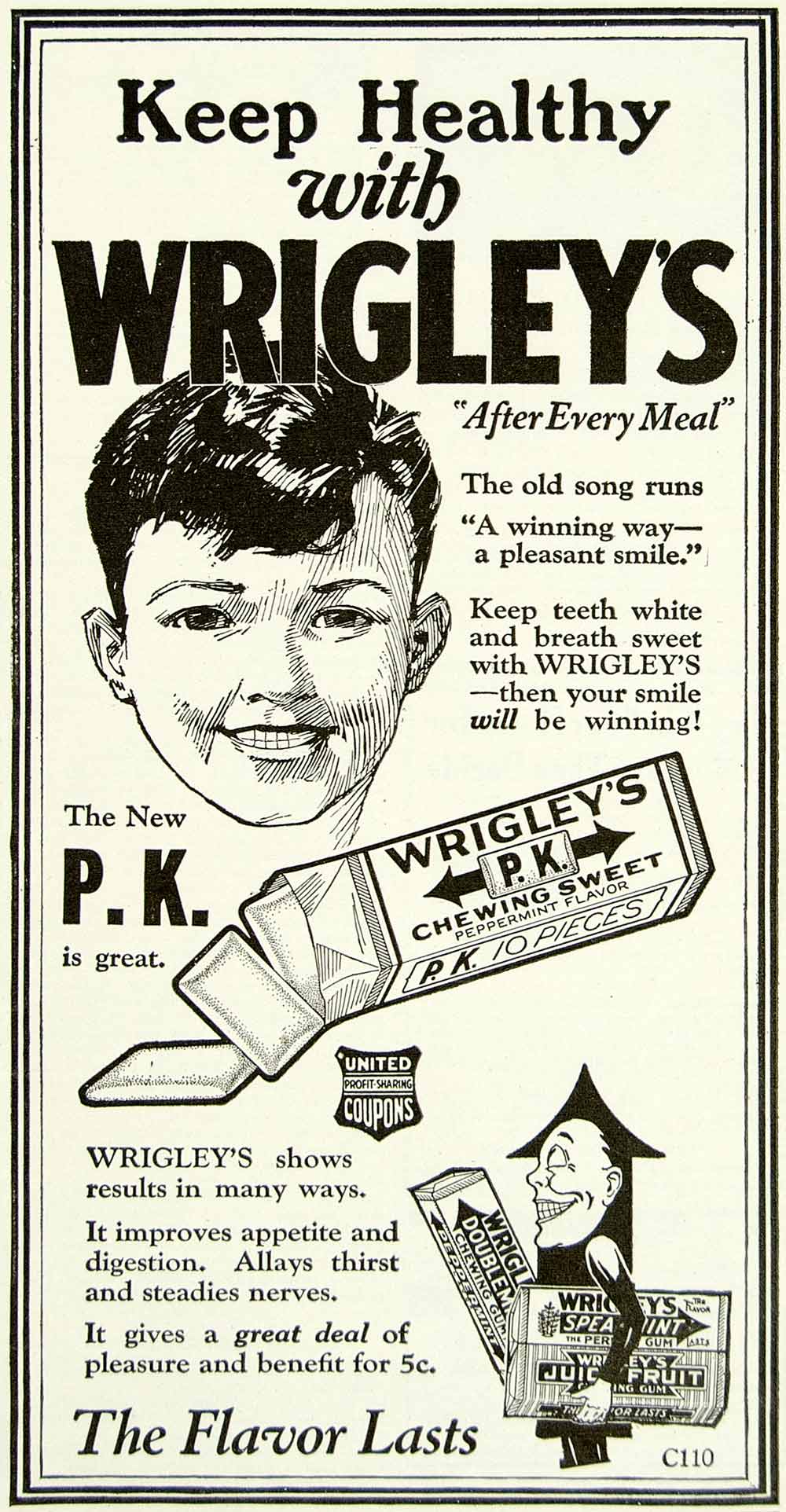 1922 Ad Wrigleys Chewing Gum PK Peppermint Flavor Food Candy Children YYC3