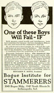 1922 Ad Bogue Institute Stammerers Speech Impediment Boys School Education YYC3