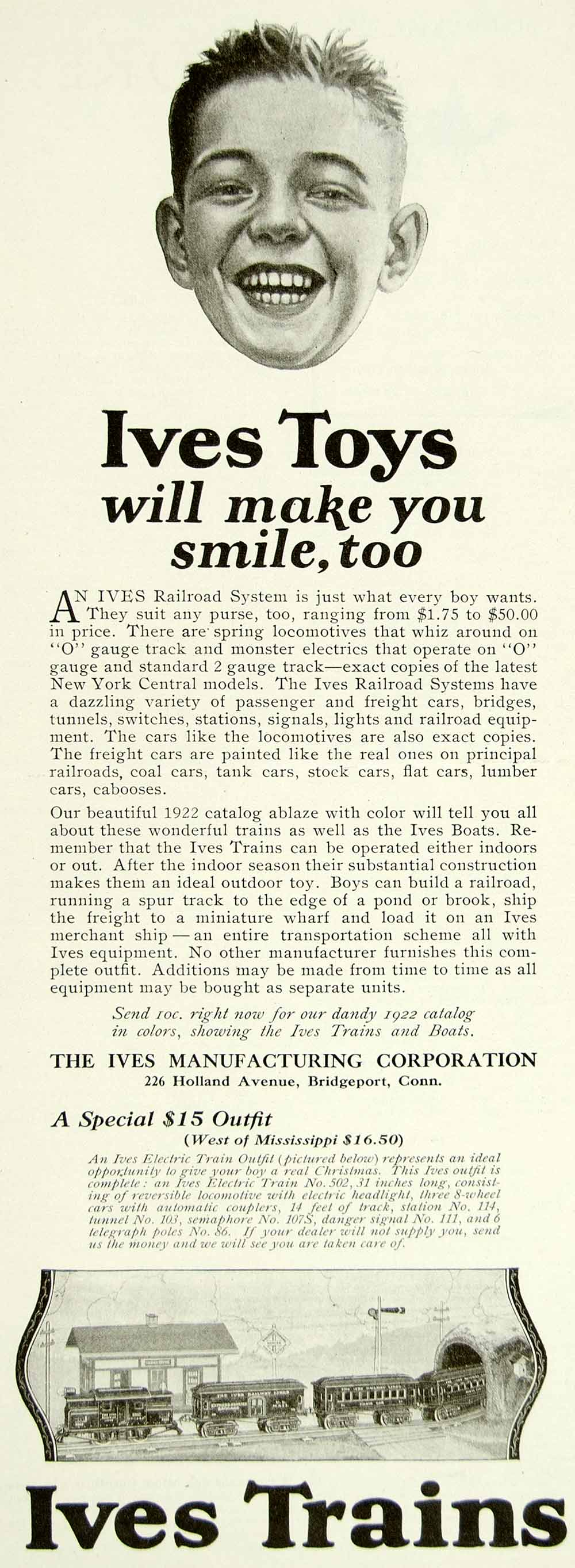 1922 Ad Ives Toy Trains Model Railroad Sets Child 226 Holland Ave YYC3