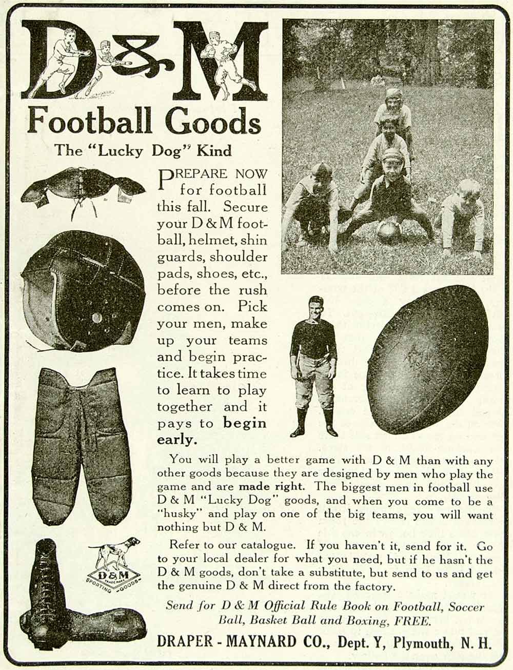 draper maynard football helmet 1922 Ad Draper-Maynard D&M Football Sporting Goods Athlete Children YYC3