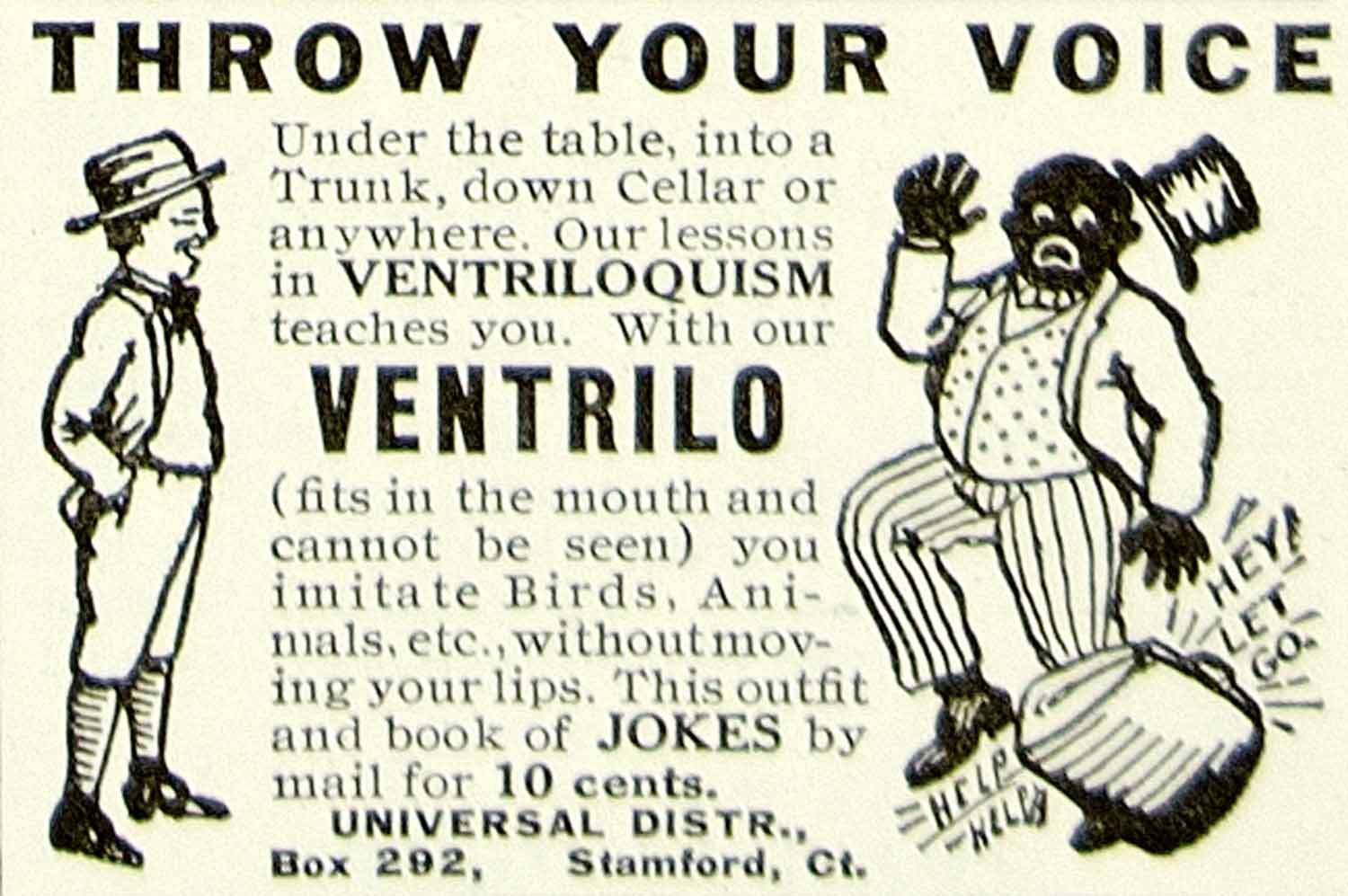 1923 Ad Universal Ventriloquism Toy Black Americana Racist Funny Practical YYC4