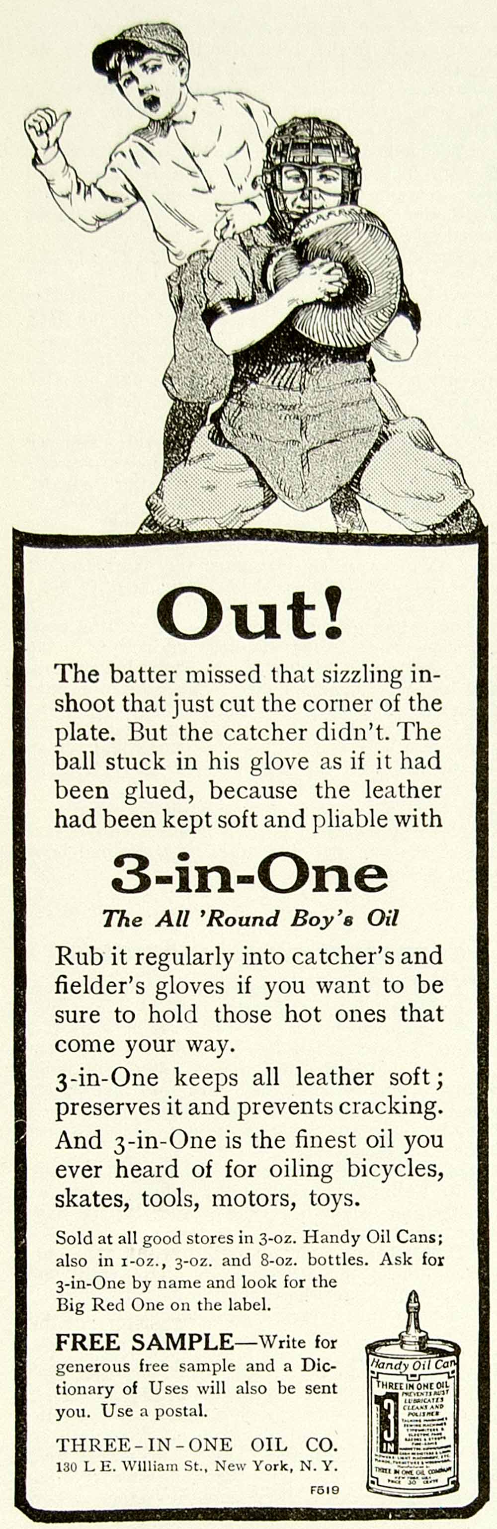 1923 Ad Three-In-One Oil Baseball Catchers Mitt Fielders Glove Boys YYC4