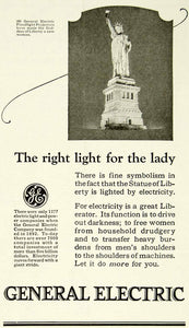 1923 Ad General Electric GE Utilities Statue Liberty Floodlights Projectors YYC4