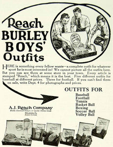 1923 Ad AJ Reach Burley Boys Outfits Baseball Football Tennis Sports YYC4