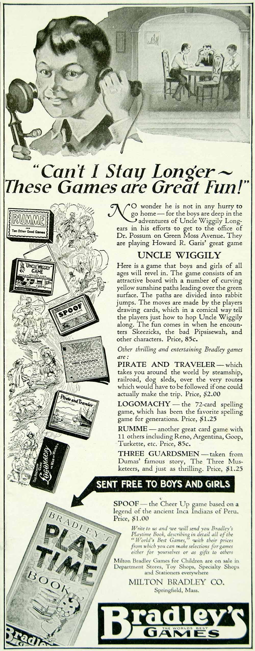 1923 Ad Milton Bradley Uncle Wiggily Board Game Children Toy Springfield MA YYC4