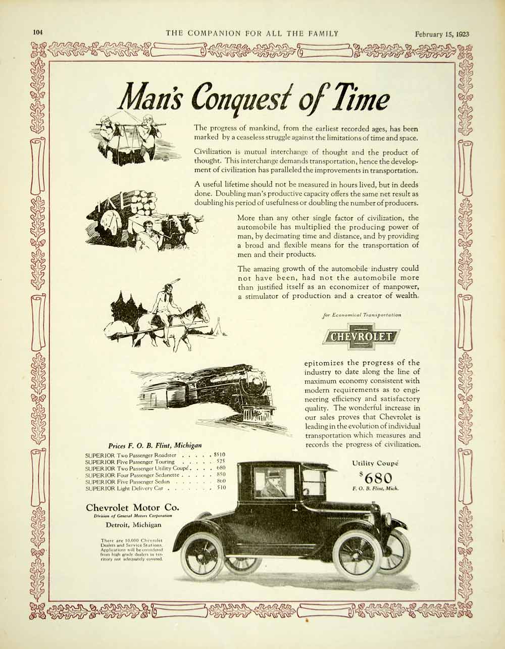 1923 Ad Chevrolet Superior Utility Coupe Antique Car Automobile General YYC4