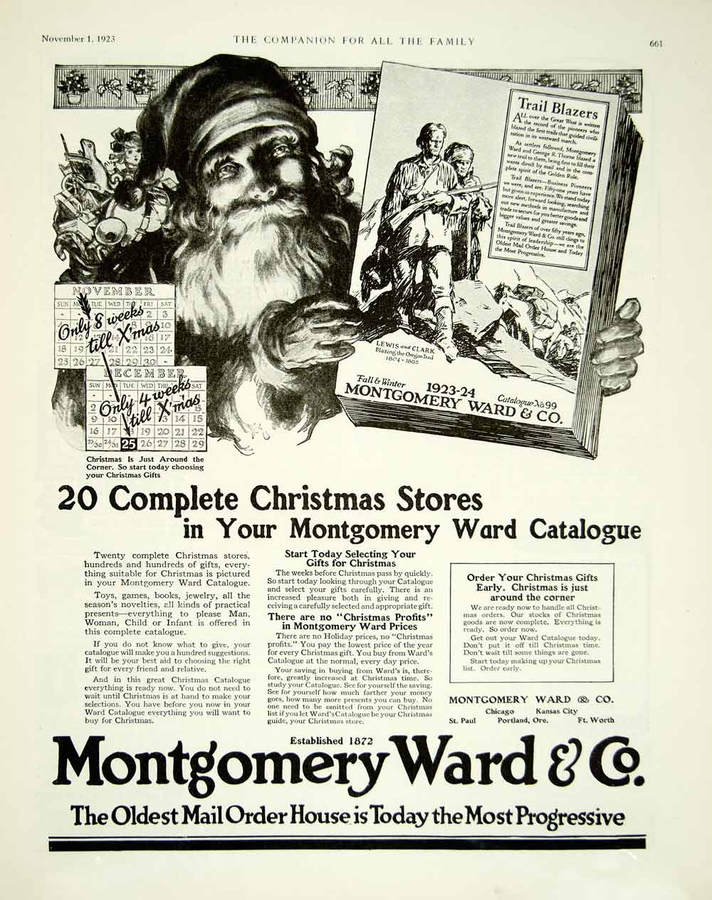 1923 Ad Montgomery Ward No 99 Mail Order Catalog Santa Claus Christmas YYC4