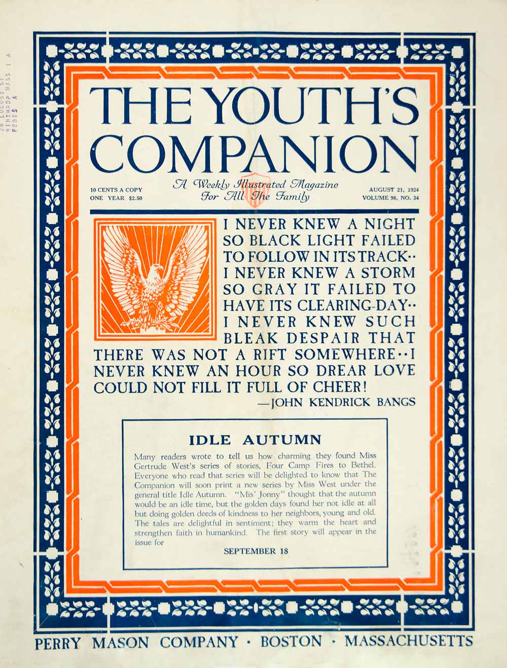 1924 Cover Youth's Companion John Kendrick Bangs Love Quotation Twenties YYC5