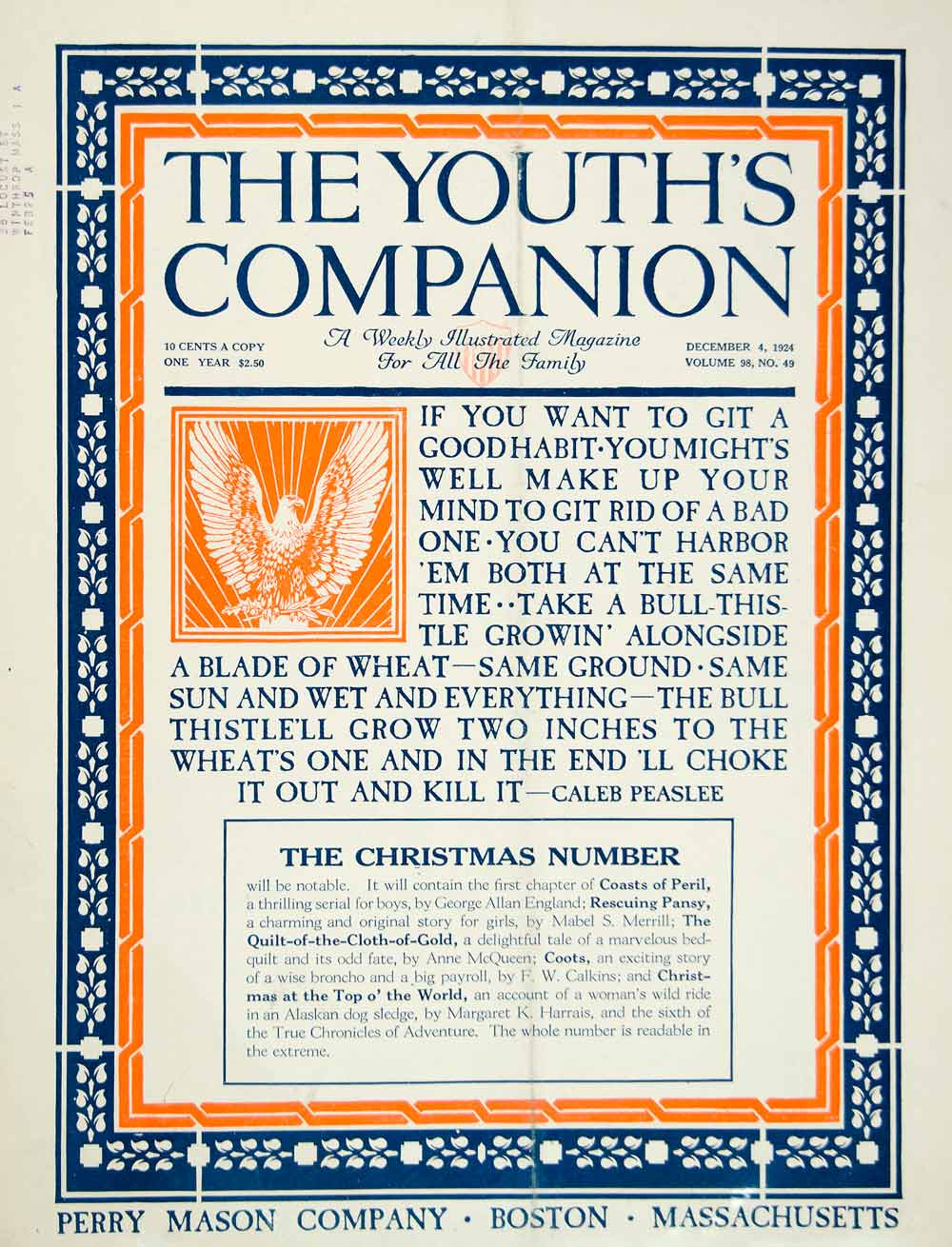 1924 Cover Youth's Companion Caleb Peaslee Good Habit Quotation Roaring YYC5
