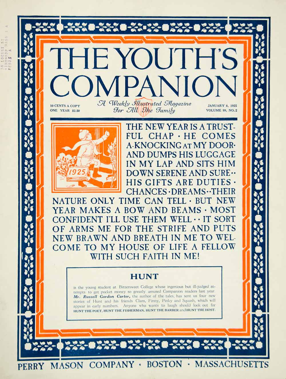 1925 Cover Youth's Companion New Years Holiday Quotation Roaring Twenties YYC5