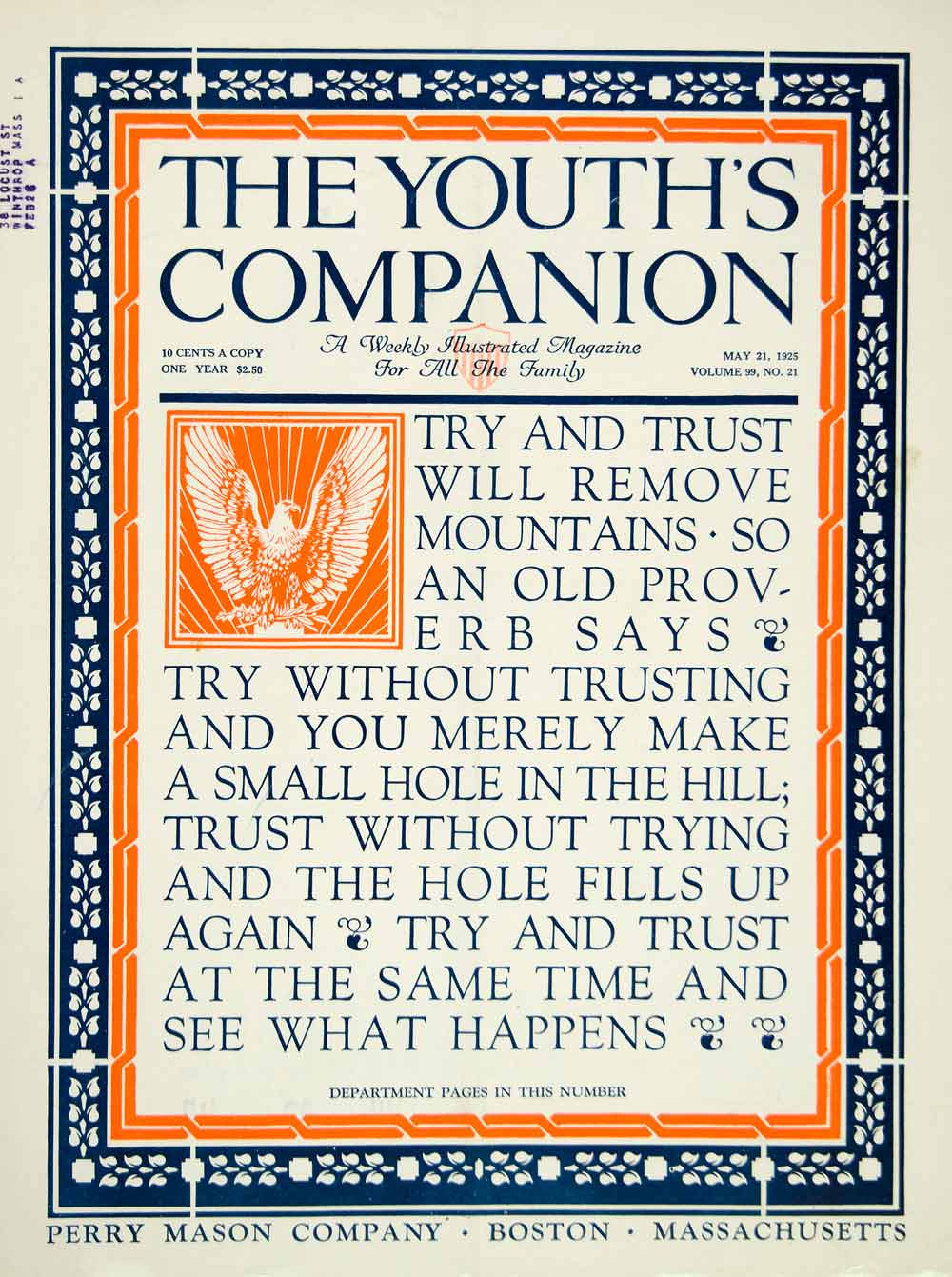 1925 Cover Youth's Companion Try Trust Quotation Roaring Twenties Era Bald YYC5