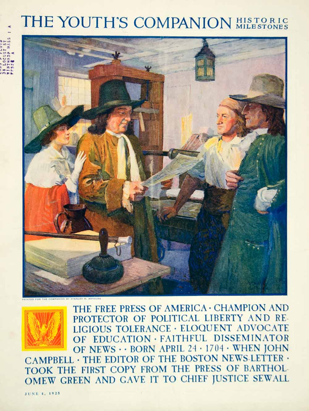 1925 Cover Youths Companion Stanley Arthurs Art Boston Newsletter John YYC5