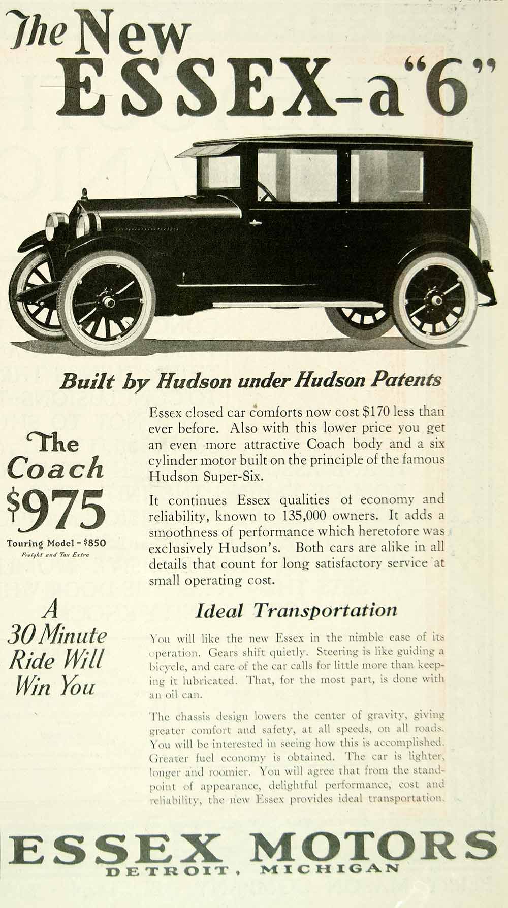 1924 Ad Essex Hudson Super-Six Coach Touring Vintage Car Auto Roaring YYC5