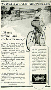 1924 Ad New Departure Coaster Brake Bicycle Bike Transportation Roaring YYC5
