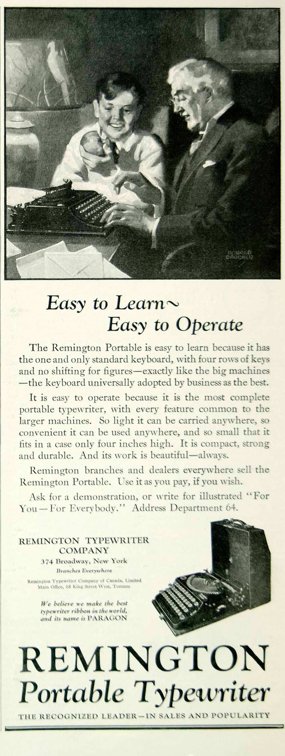 1924 Ad Donald Gardner Art Remington Portable Typewriter Roaring Twenties YYC5