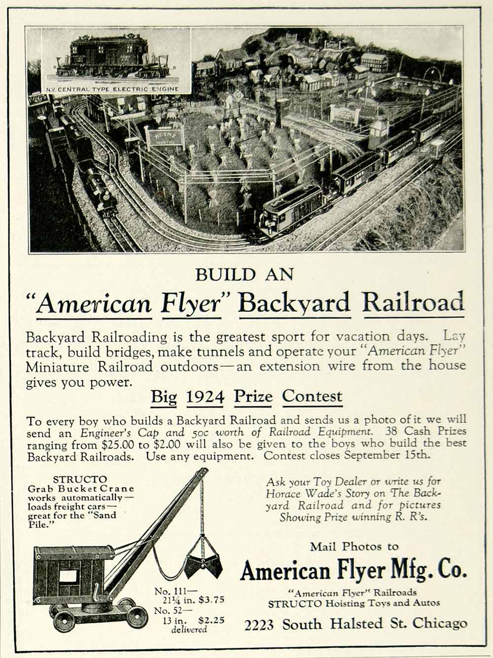 1924 Ad American Flyer Backyard Model Railroad Children Toy Train Structo YYC5