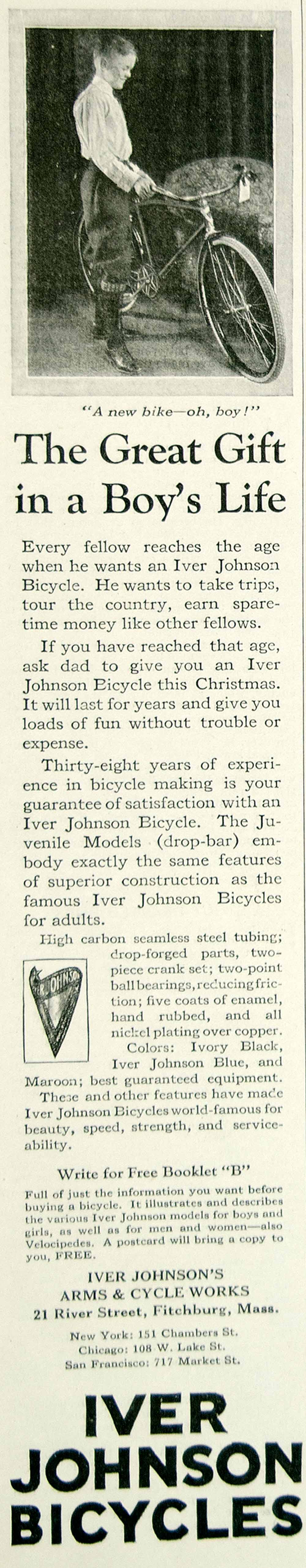 1924 Ad Iver Johnson Bicycle Bike Juvenile Children Model Sporting Goods YYC5