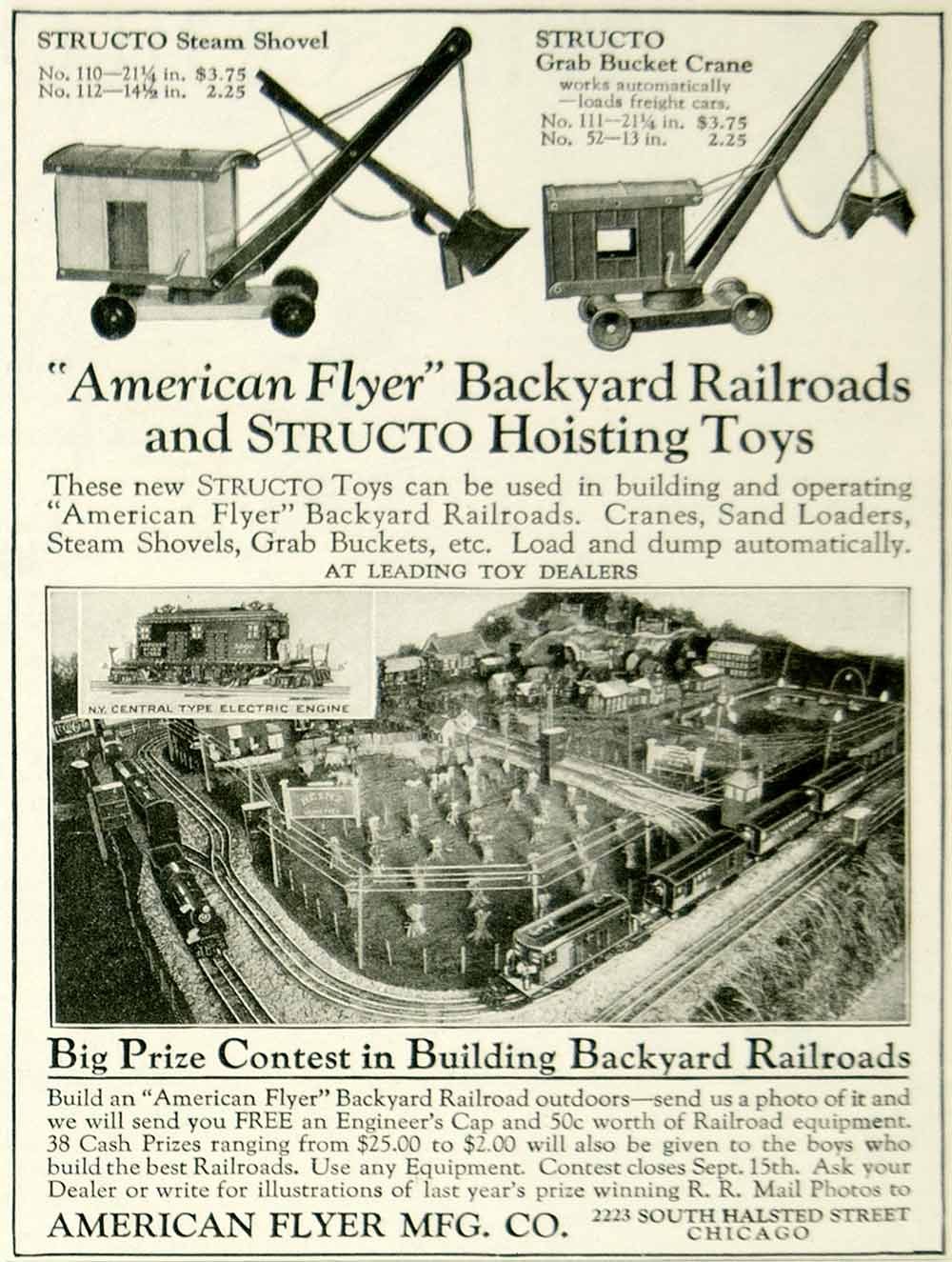 1924 Ad American Flyer Structo Steam Shovel Grab Bucket Crane Children Toy Kids