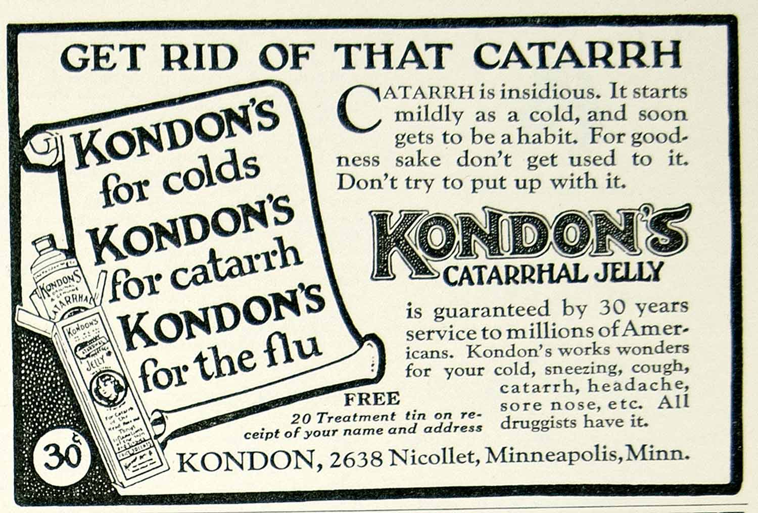 1925 Ad Kondon's Catarrhal Jelly Medicine Health Beauty Roaring Twenties Era