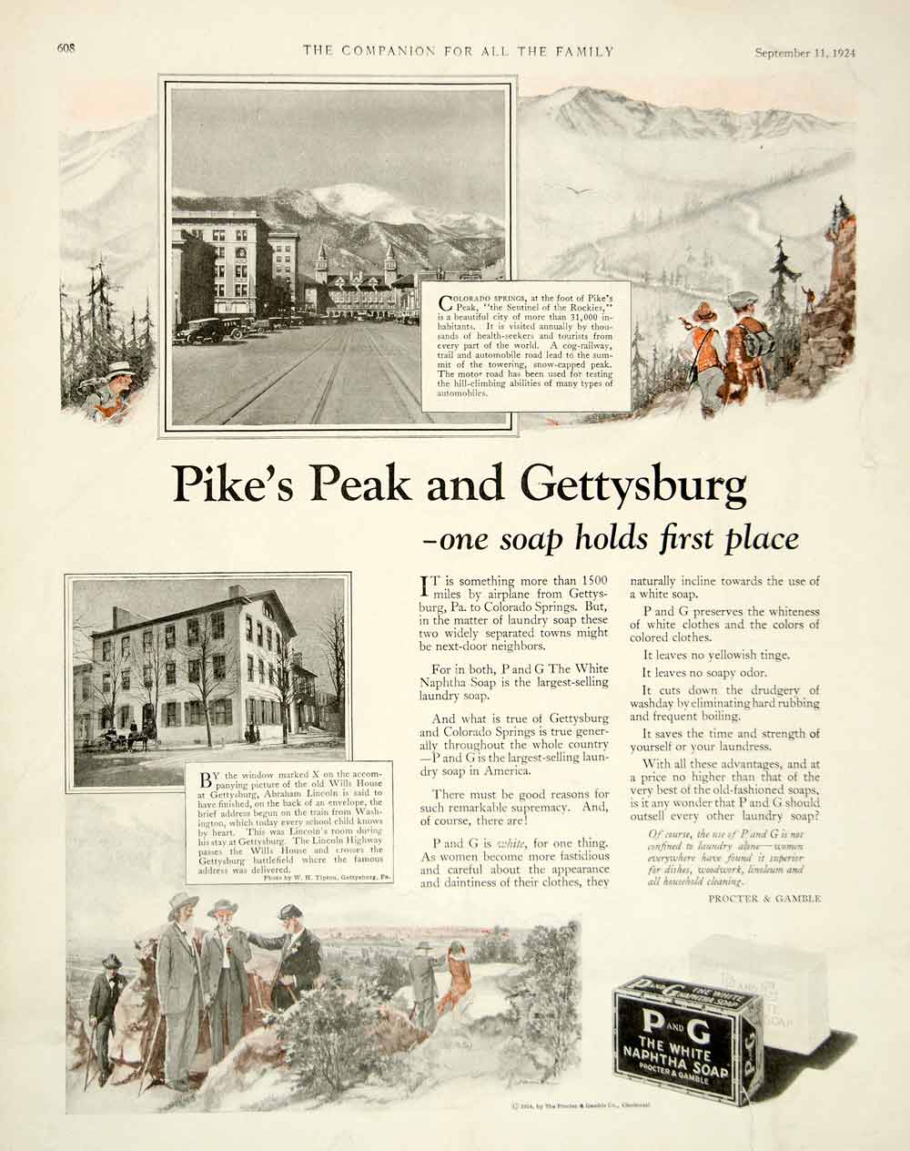 1924 Ad Procter Gamble White Naphtha Laundry Soap Pikes Peak CO Gettysburg PA