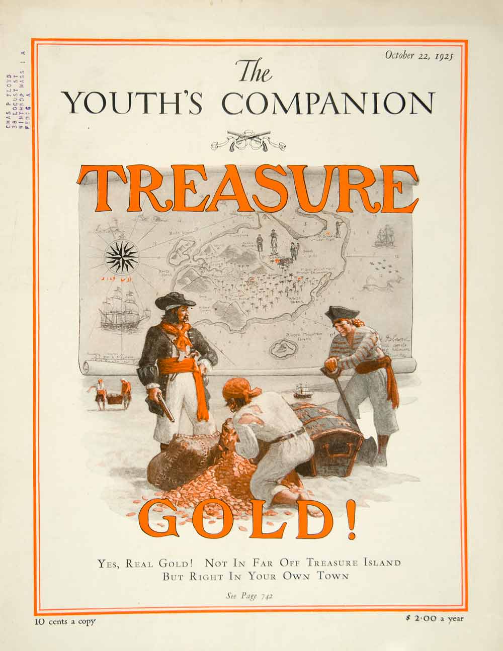 1925 Cover Youths Companion Pirate Treasure Map Art Buccaneer Privateer YYC6