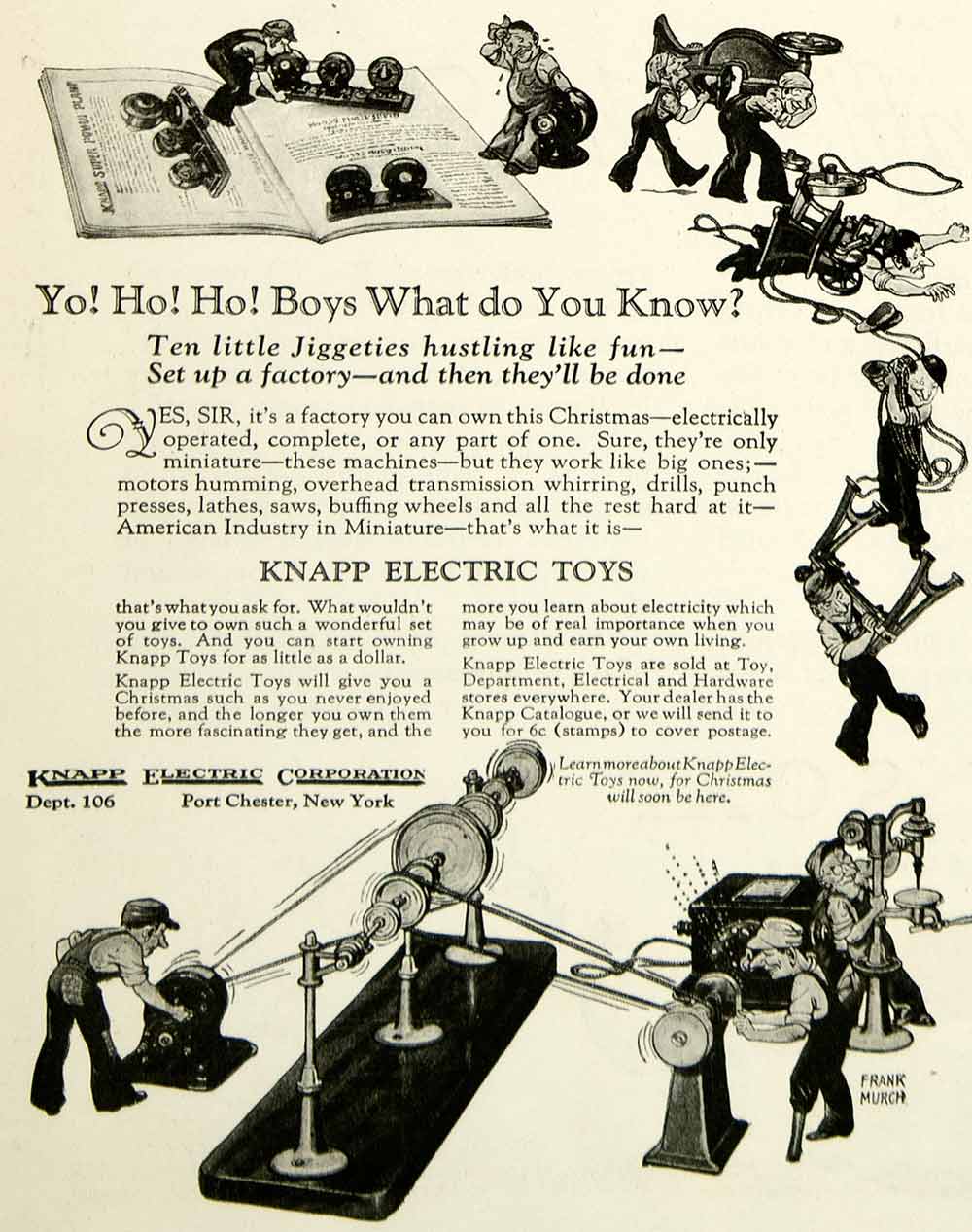 1925 Ad Frank Murch Art Knapp Electric Children's Toys Christmas Holiday YYC6