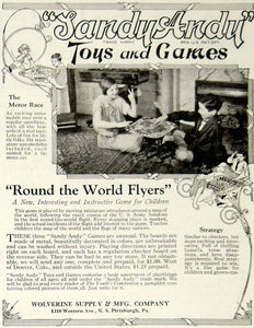 1925 Ad Wolverine Supply Sandy Andy Board Game Children's Toy Motor Race YYC6