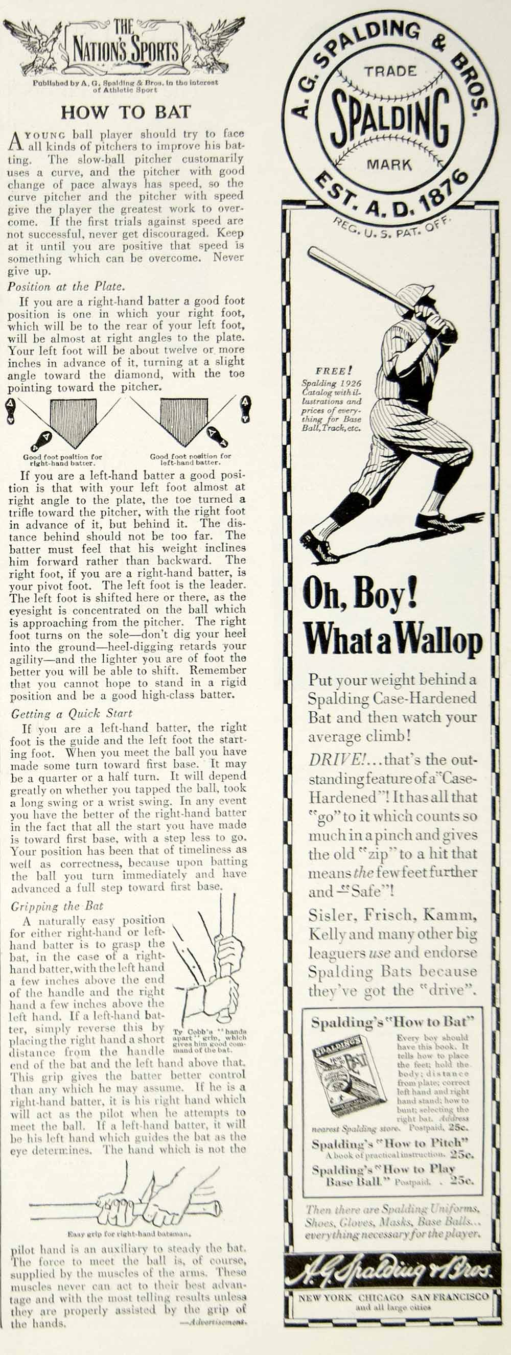 1926 Ad AG Spalding & Bros Baseball Bat Sporting Goods Athletic Equipm –  Period Paper Historic Art LLC