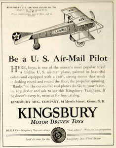 1927 Ad Kingsbury US Air Mail Plane No 766 Children's Toy Model Aircraft YYC6