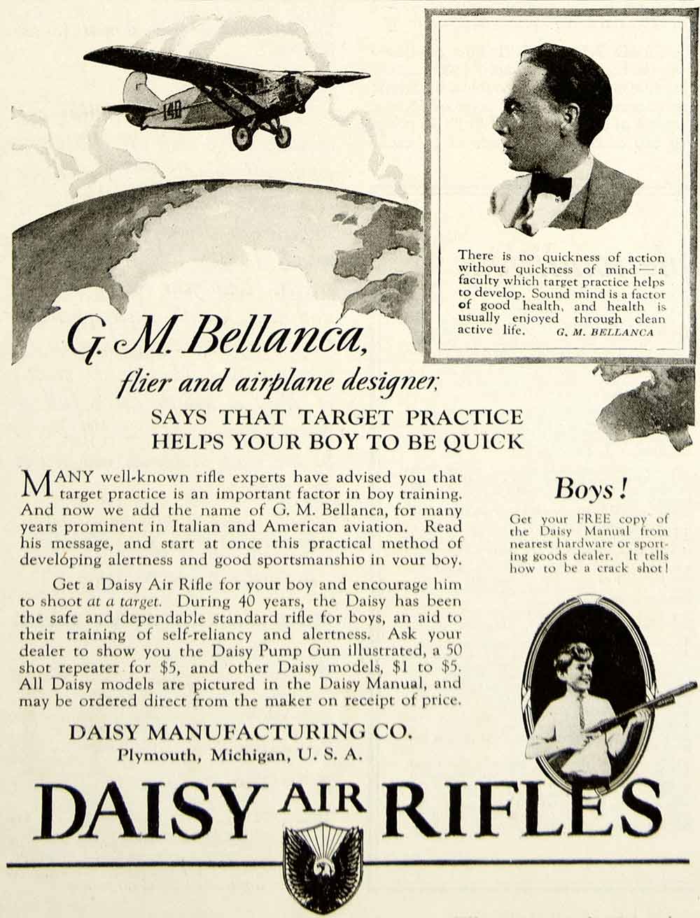 1929 Ad Dairy Air Rifle Gun Children's Toy GM Bellanca Aviation Airplane YYC6