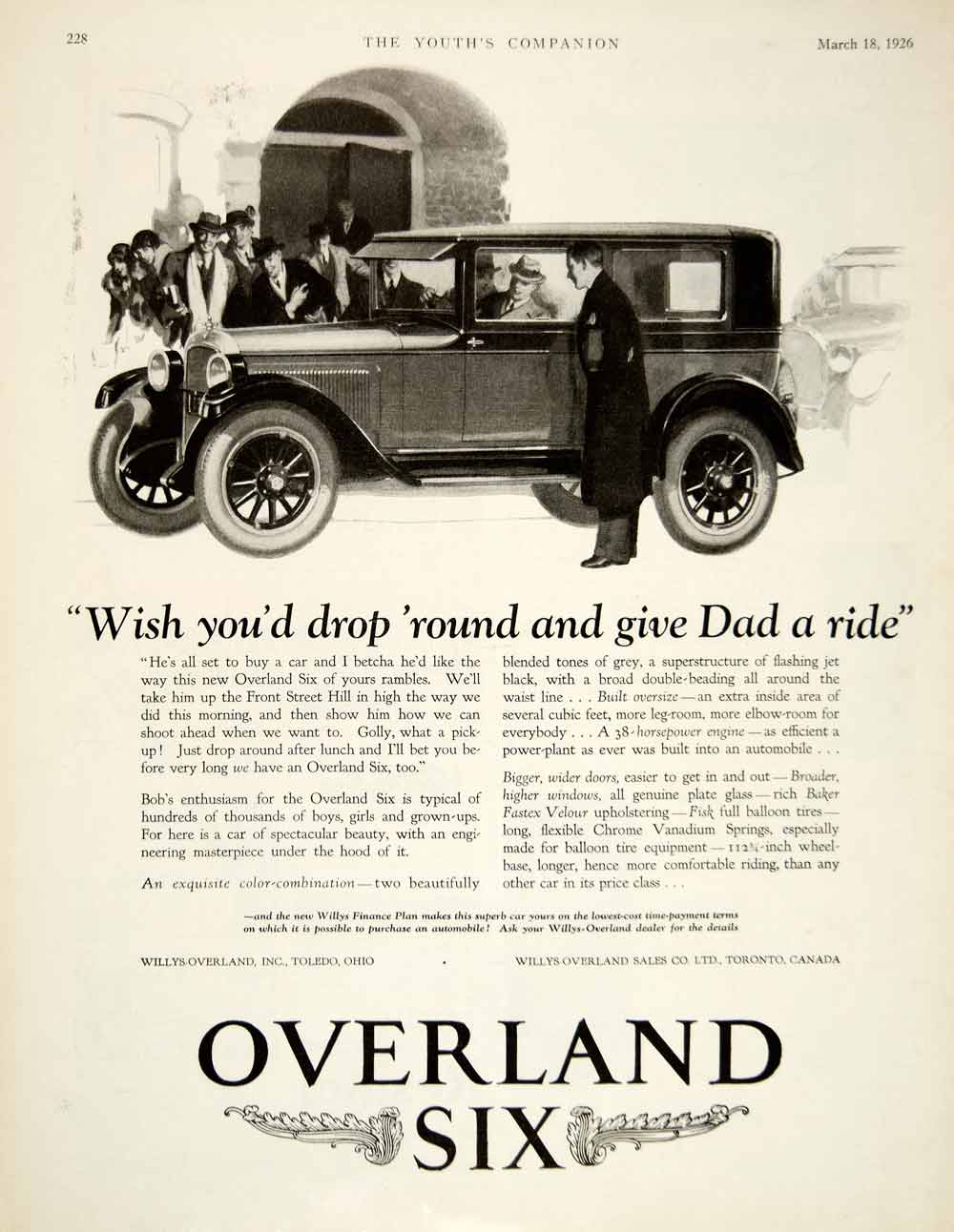 1926 Ad Willys-Overland Six Car Classic Automobile Transportation Twenties YYC6