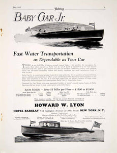 1927 Ad Baby Gar Wood Jr Runabout Motorboat Howard W Lyon Yacht Nautical YYM1