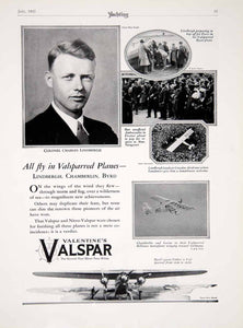 1927 Ad Valentine Nitro Valspar Varnish Charles Lindbergh Portrait Airplane YYM1