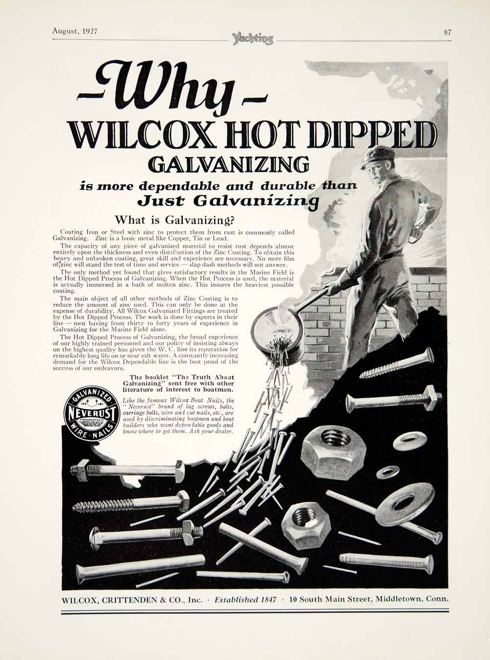 1927 Ad Wilcox Crittenden Galvinized Fittings Boat Nails Marine Industrial YYM1