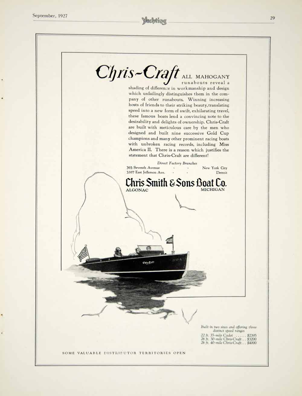 1927 Ad Chris-Craft All Mahogany Runabout Racing Motorboat Yacht Nautical YYM1